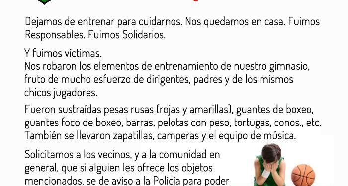No les importó nada: Malvivientes robaron el equipo deportivo del Club El Tribuno
