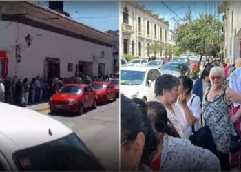 Tres cuadras de fila: abuelo se descompensó esperando entrar al banco Sgo. del Estero
