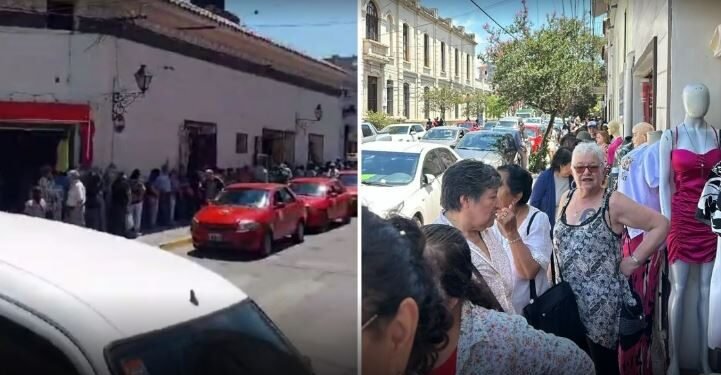 Tres cuadras de fila: abuelo se descompensó esperando entrar al banco Sgo. del Estero